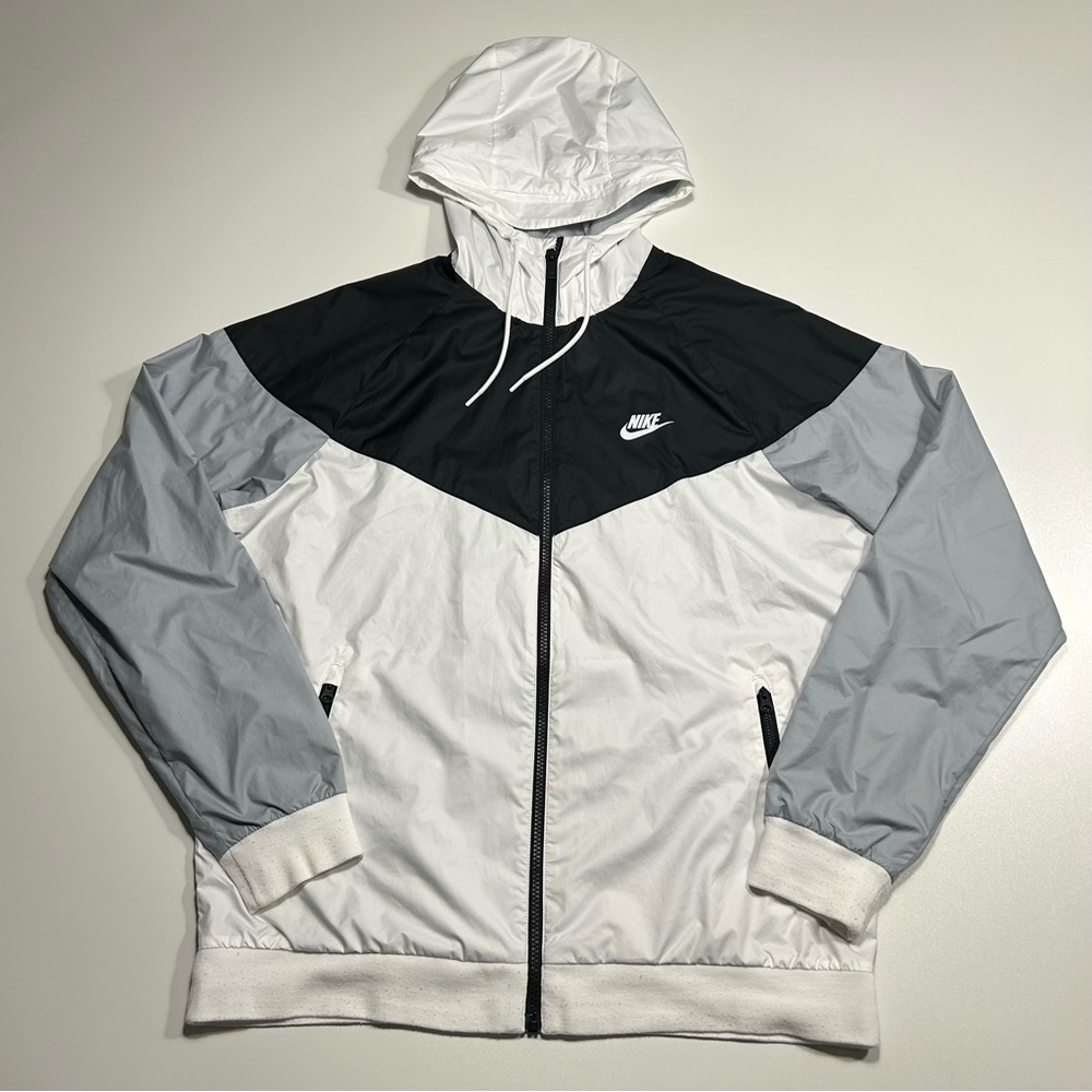 Nike Men's Sportswear Windbreaker Hooded Jacket White Black Grey Size Large